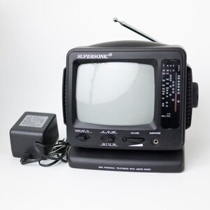 Vintage Supersonic FC-9200 5" Black White Portable CRT TV AM/FM Radio TESTED